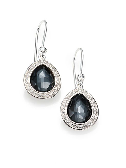 IPPOLITA - Stella Hematite, Clear Quartz, Diamond & Sterling Silver Doublet Teardrop Earrings