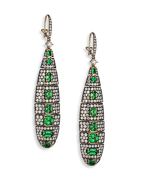 Ivy - Diamond & Green Tsavorite Drop Earrings