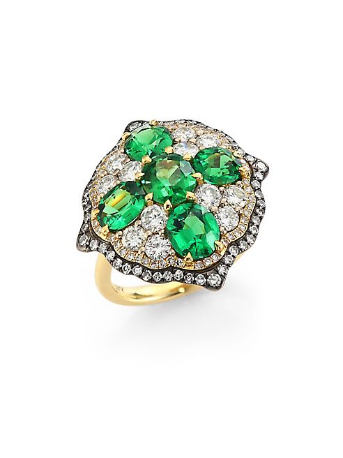 Ivy - Rose-Cut Diamond & Green Tsavorite Ring