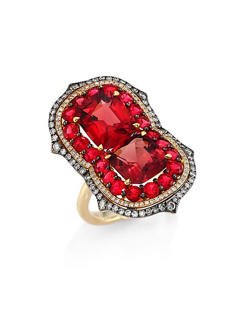 Ivy - Duo Diamond & Red Spinel Ring