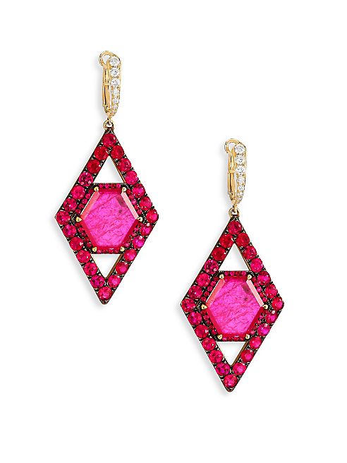 Ivy - Diamond & Ruby Drop Earrings