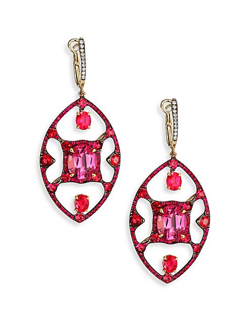 Ivy - Diamond, Ruby & Two-Tone Spinel Drop Earrings