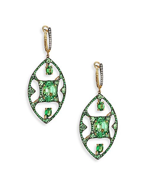 Ivy - Diamond & Green Tsavorite Drop Earrings