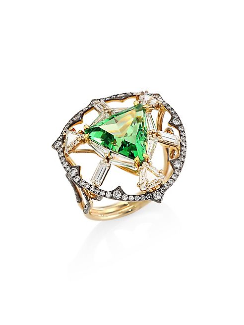 Ivy - Diamond & Green Tsavorite Ring