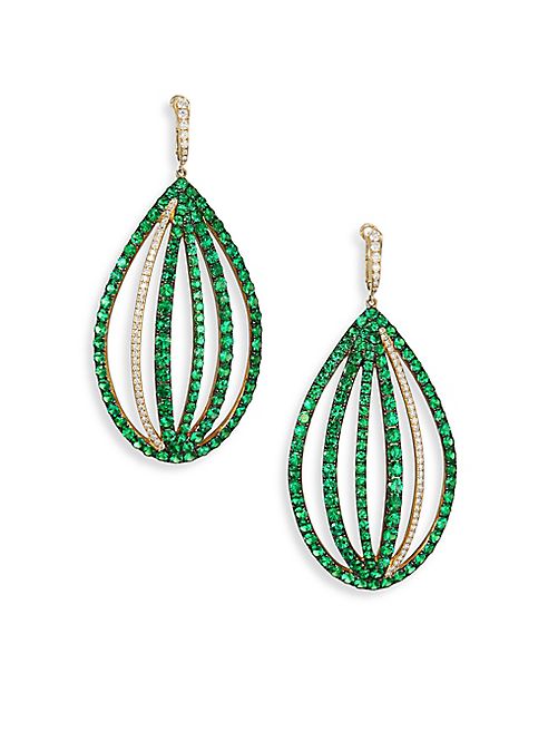 Ivy - Diamond & Green Tsavorite Caged Drop Earrings