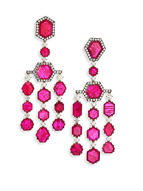 Ivy - Diamond & Ruby Chandelier Earrings