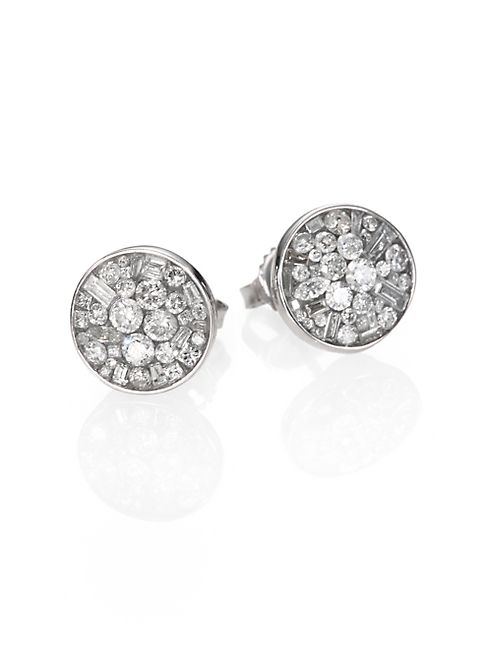 Plevé - Ice Diamond & 18K White Gold Button Earrings