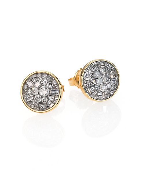 Plevé - Ice Diamond & 18K Yellow Gold Button Earrings