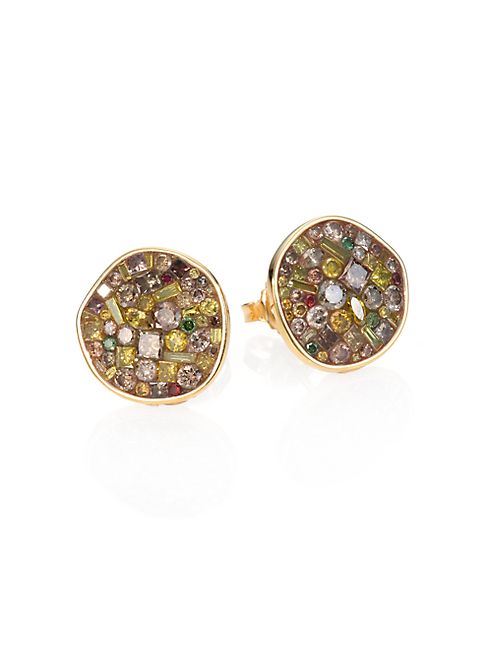 Plevé - Cinnamon Diamond & 18K Yellow Gold Pebble Button Earrings