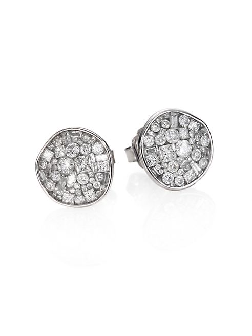 Plevé - Ice Diamond & 18K White Gold Pebble Button Earrings