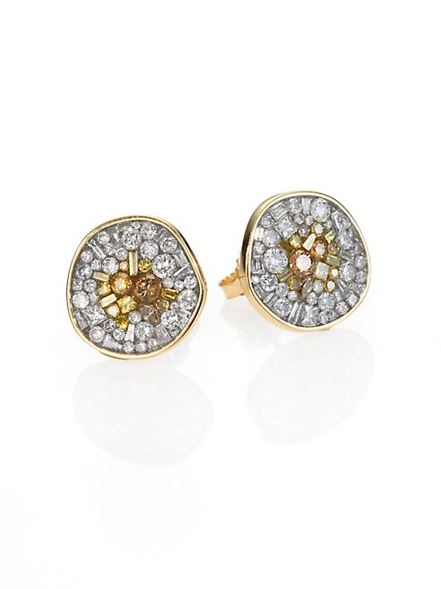 Plevé - Sunburst Diamond & 18K Yellow Gold Pebble Button Earrings