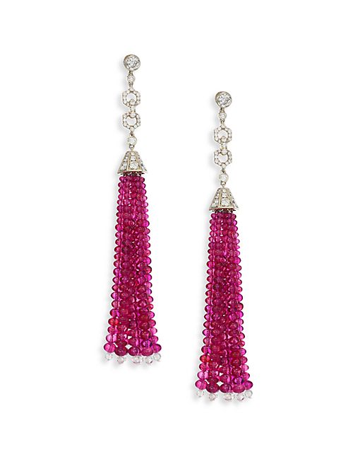 Fred Leighton - Diamond & Ruby Bead Hexagonal Tassel Earring