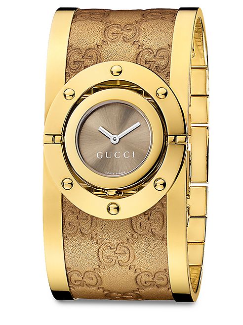 Gucci - Twirl Goldtone Stainless steel & Metallic Leather Bangle Bracelet Watch