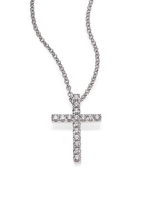 De Beers - Classic Diamond & 18K White Gold Cross Pendant Necklace