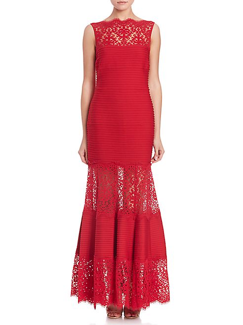 Tadashi Shoji - Lace-Trimmed Sleeveless Mermaid Gown