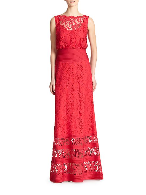 Tadashi Shoji - Lace Banded-Waist Gown