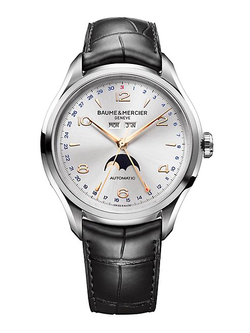 Baume & Mercier - Clifton 10055 Moonphase Stainless Steel & Alligator Strap Watch