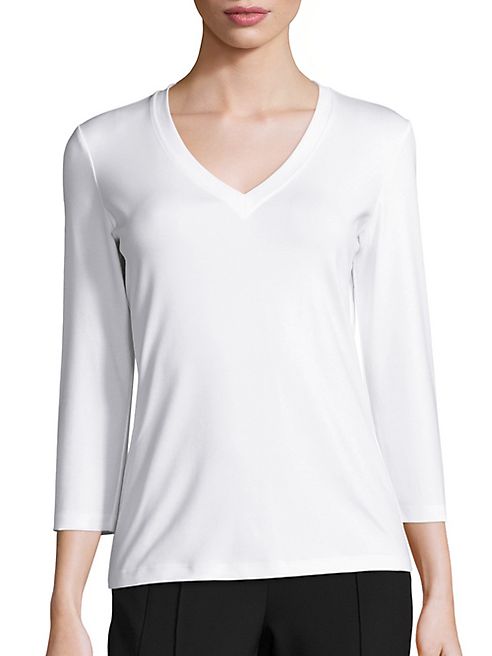 Lafayette 148 New York - Swiss Stretch-Cotton V-Neck Tee