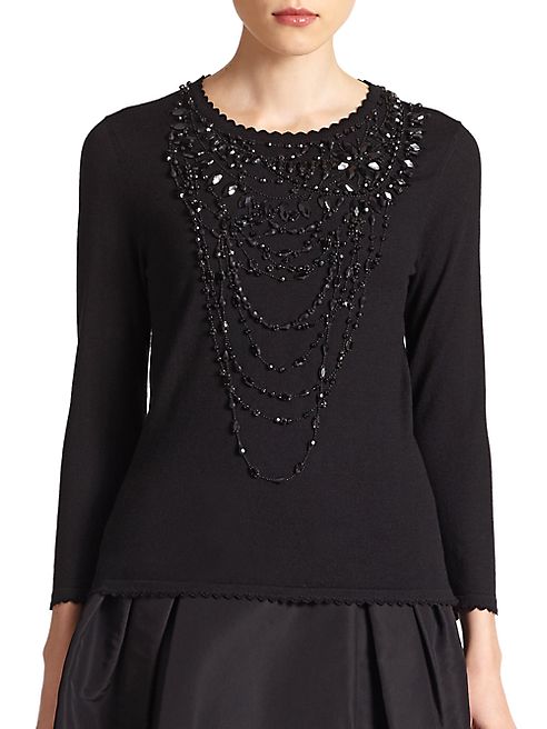 Carolina Herrera - Icon Collection Wool Embellished Top