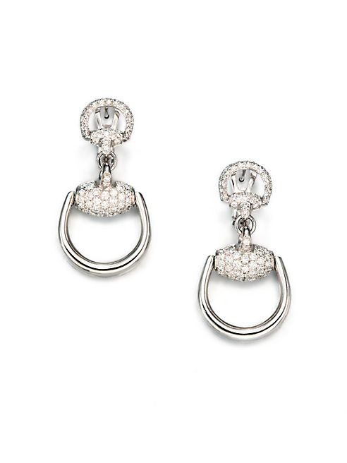 Gucci - Horsebit Diamond & 18K White Gold Drop Earrings