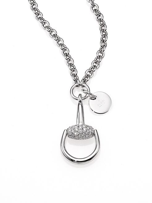 Gucci - Horsebit Diamond & 18K White Gold Pendant Necklace