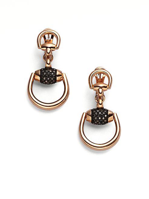 Gucci - Horsebit Black Diamond & 18K Rose Gold Drop Earrings