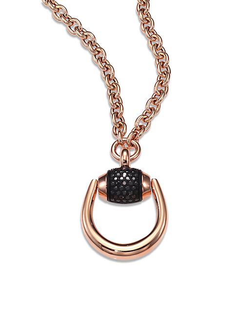 Gucci - Horsebit Black Diamond & 18K Rose Gold Pendant Necklace