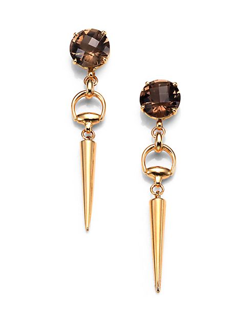 Gucci - Horsebit Smoky Quartz & 18K Yellow Gold Spike Drop Earrings