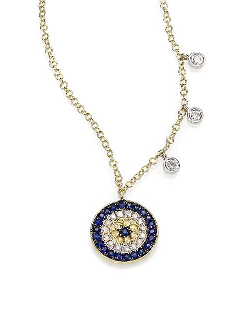 Meira T - Diamond, Blue Sapphire & 14K Yellow Gold Evil Eye Necklace