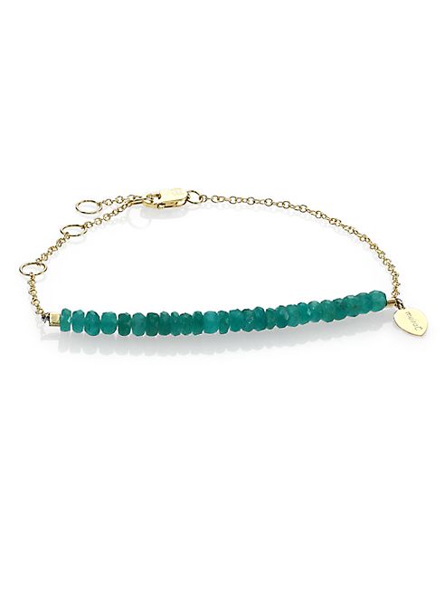 Meira T - Emerald & 14K Yellow Gold Beaded Chain Link Bracelet