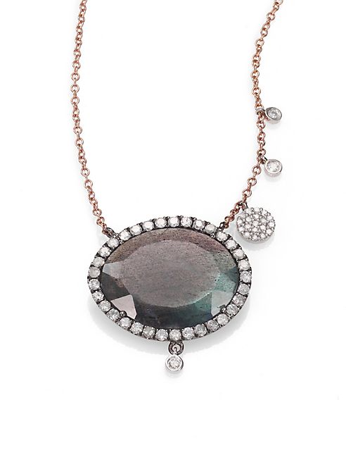 Meira T - Labradorite, Diamond & 14K Rose Gold Pendant Necklace