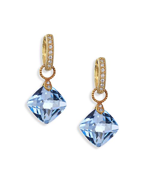 Jude Frances - Classic Sky Blue Topaz, Diamond & 18K Yellow Gold Cushion Earring Charms