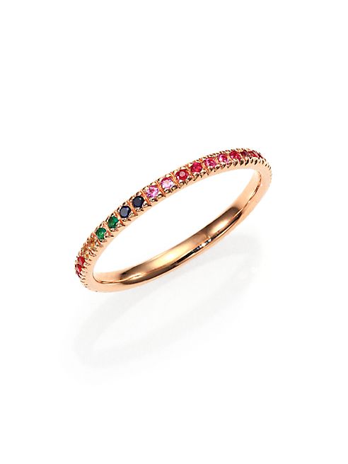 Sydney Evan - Multicolor Sapphire, Ruby, Emerald & 14K Rose Gold Rainbow Eternity Band Ring