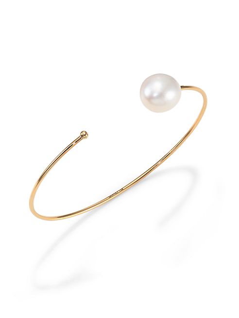 Mizuki - Sea of Beauty 12MM White Freshwater Pearl & 14K Yellow Gold Cuff Bracelet