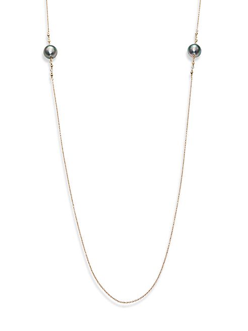 Mizuki - Sea of Beauty 12MM Black Round South Sea Pearl & 14K Yellow Gold Station Necklace