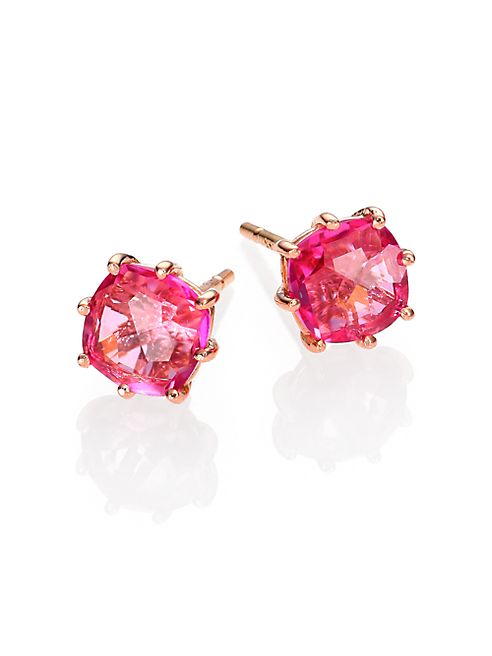 KALAN by Suzanne Kalan - Pink Topaz & 14K Rose Gold Cushion Stud Earrings