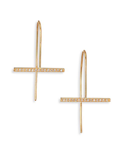 Zoe Chicco - Pavé Diamond & 14K Yellow Gold Horizontal Bar Drop Earrings