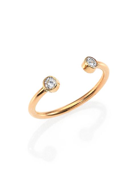 Zoe Chicco - Diamond & 14K Yellow Gold Two-Bezel Open Ring