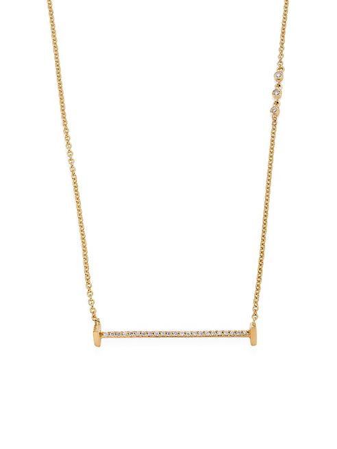 Paige Novick - Sasha Diamond & 18K Yellow Gold Small Flat Bar Necklace