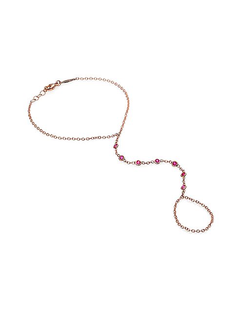 Jacquie Aiche - Ruby & 14K Rose Gold Bezel Hand Chain Bracelet