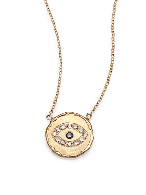 Jacquie Aiche - Blue Diamond & 14K Yellow Gold Hammered Disc Eye Necklace