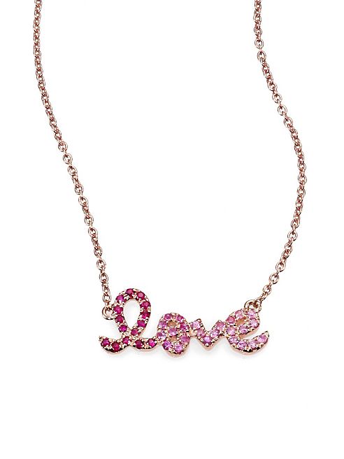 Sydney Evan - Pink Sapphire, Ruby & 14K Rose Gold Small Ombré Love Necklace