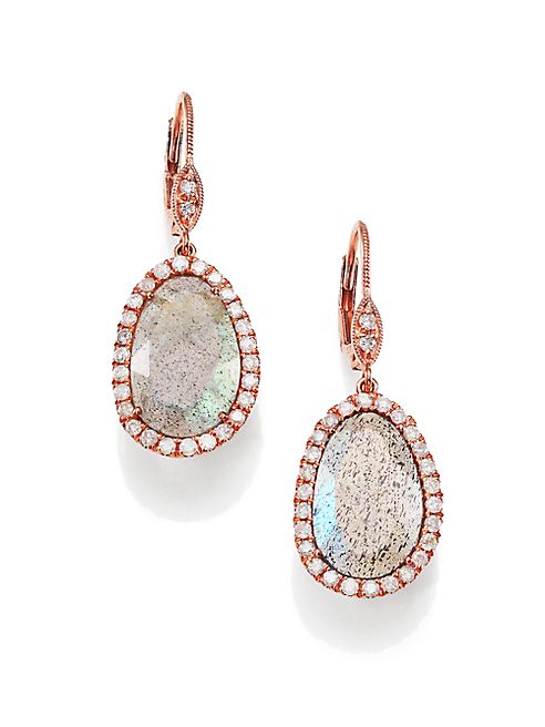 Meira T - Labradorite, Diamond & 14K Rose Gold Leverback Drop Earrings