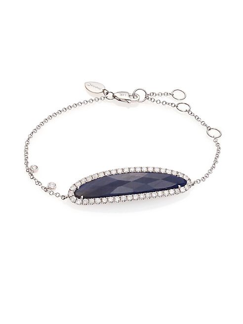 Meira T - Pavé Diamond, Blue Sapphire, Silver & 14K White Gold Bracelet