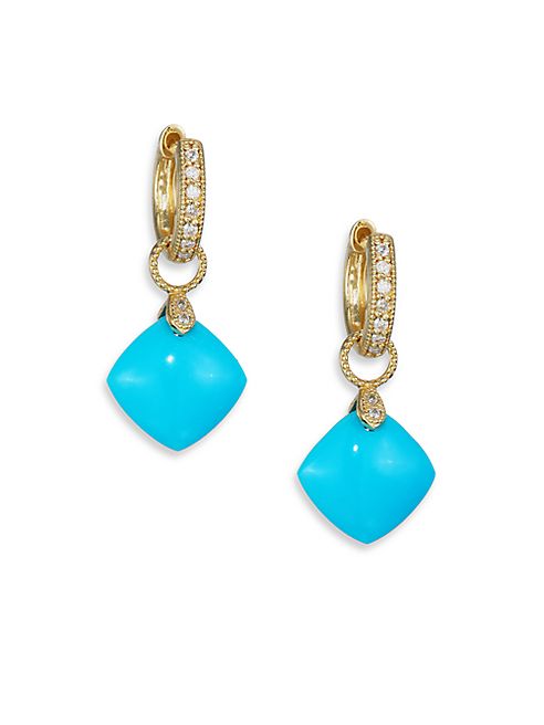 Jude Frances - Classic Turquoise, Diamond & 18K Yellow Gold Cushion Earring Charms