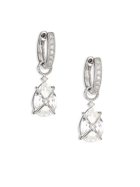 Jude Frances - Classic White Topaz, Diamond & 18K White Gold Wrapped Pear Earring Charms