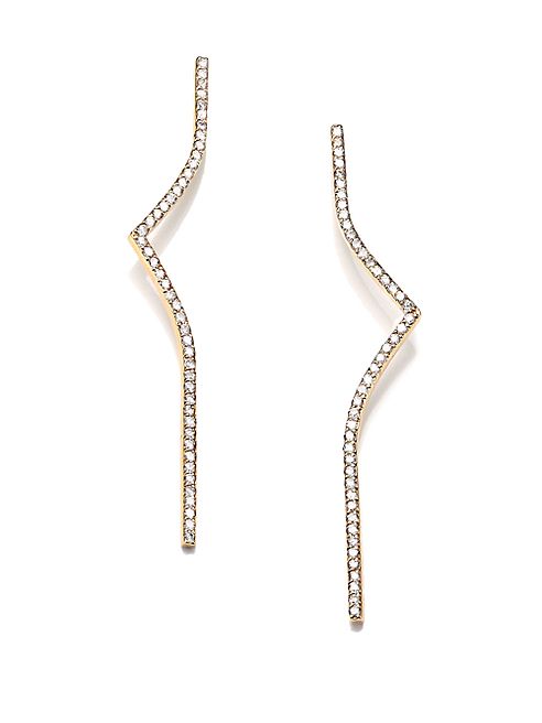 PHYNE by Paige Novick - Elisabeth Diamond & 14K Yellow Gold Long Curved Bar Earrings