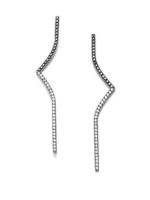 PHYNE by Paige Novick - Elisabeth Black Diamond & Blackened 14K White Gold Long Curved Bar Earrings