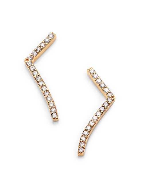 PHYNE by Paige Novick - Elisabeth Diamond & 14K Yellow Gold Short Curved Bar Earrings