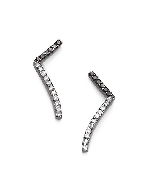 PHYNE by Paige Novick - Elisabeth Black Diamond & Blackened 14K White Gold Short Curved Bar Earrings